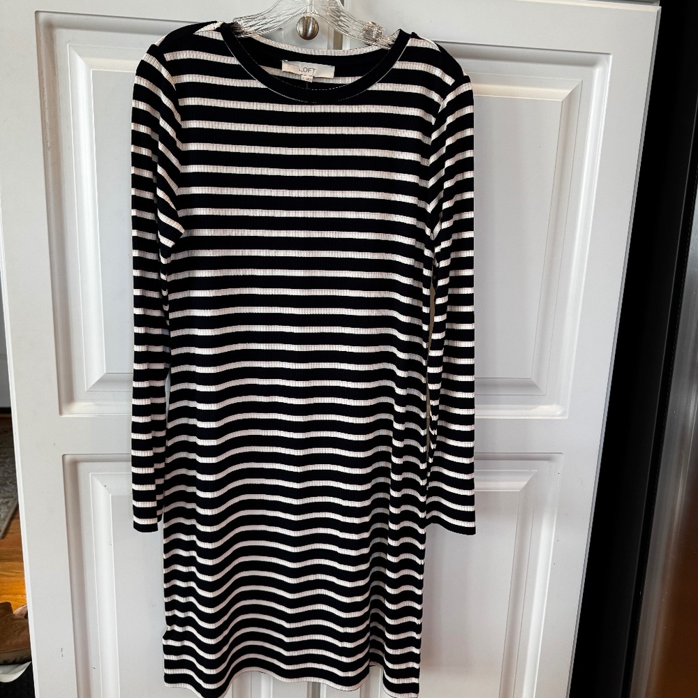 Loft- blue/pink/white striped long sleeved dress- size 8
